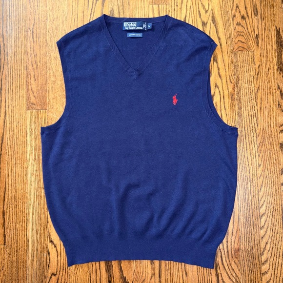 Polo Ralph Lauren Other - Polo Ralph Lauren Pima Cotton V-Neck Sweater Vest Large Navy Blue Preppy